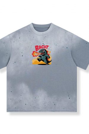 Bacot Fire Dinosaur Cartoon Illustration for Vintage Fun Vibes T-Shirt