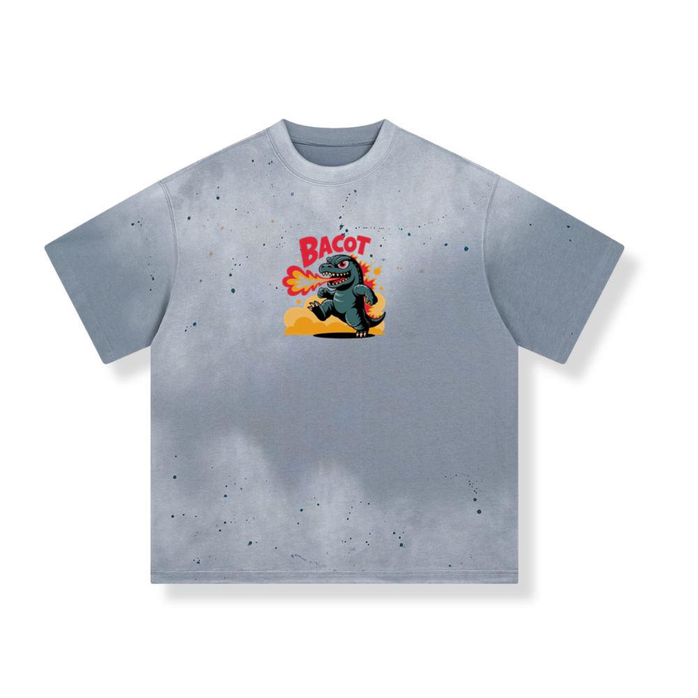 Bacot Fire Dinosaur Cartoon Illustration for Vintage Fun Vibes T-Shirt