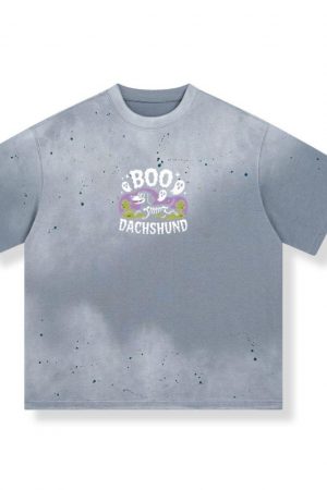 Boo Dachshund Skeleton Dog Halloween Cartoon Design T-Shirt