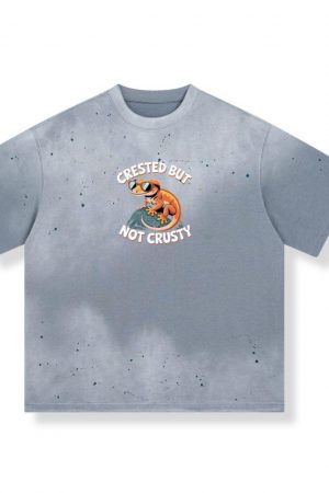 Crested But Not Crusty Lizard Retro Funny Graphic T-Shirt