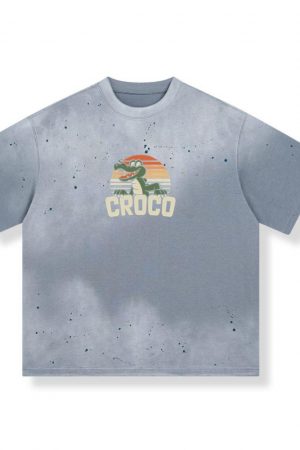 Croco Sunset Vintage Crocodile Graphic for Coastal Retro Lovers T-Shirt