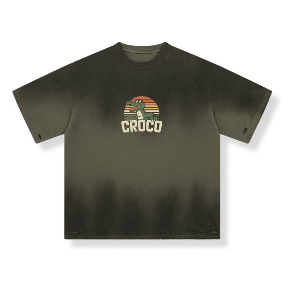 Croco Sunset Vintage Crocodile Graphic for Coastal Retro Lovers T-Shirt - Image 2