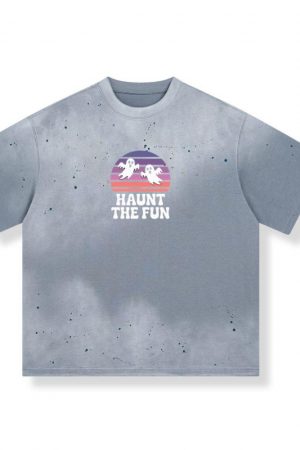 Haunt the Fun Ghost Sunset Retro Cartoon Design T-Shirt