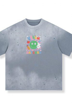 Hello Daycare Retro Smiley Face Graphic for Colorful Casual Wear T-Shirt