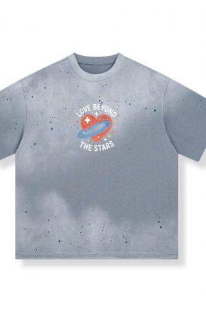 Love Beyond the Stars UFO Retro Cartoon Graphic T-Shirt