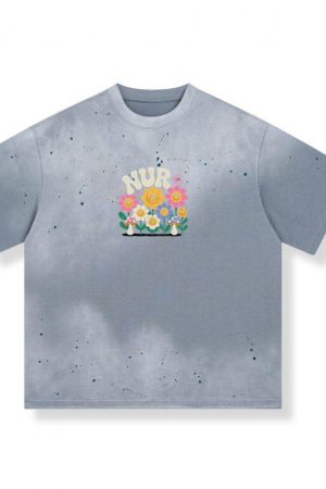 Nursery Garden Smiley Flowers Retro Graphic for a Cheerful Mood T-Shirt