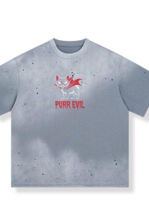 Purr Evil Cat Vampire Funny Halloween Cartoon Design T-Shirt