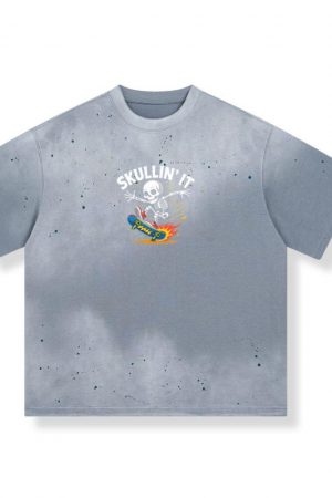 Skullin It Skeleton Skateboard Cartoon Graphic T-Shirt