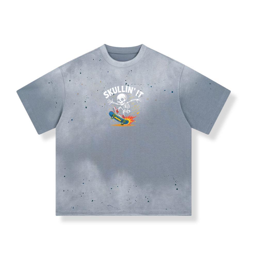 Skullin It Skeleton Skateboard Cartoon Graphic T-Shirt