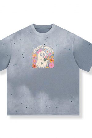 Spooky Sweet Ghost Flower Retro Cartoon Design T-Shirt