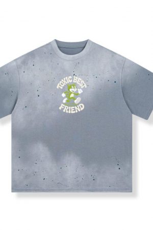 Toxic Best Friend Green Cat Retro Cartoon Graphic T-Shirt