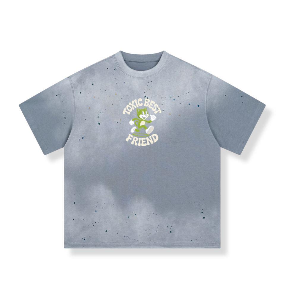 Toxic Best Friend Green Cat Retro Cartoon Graphic T-Shirt